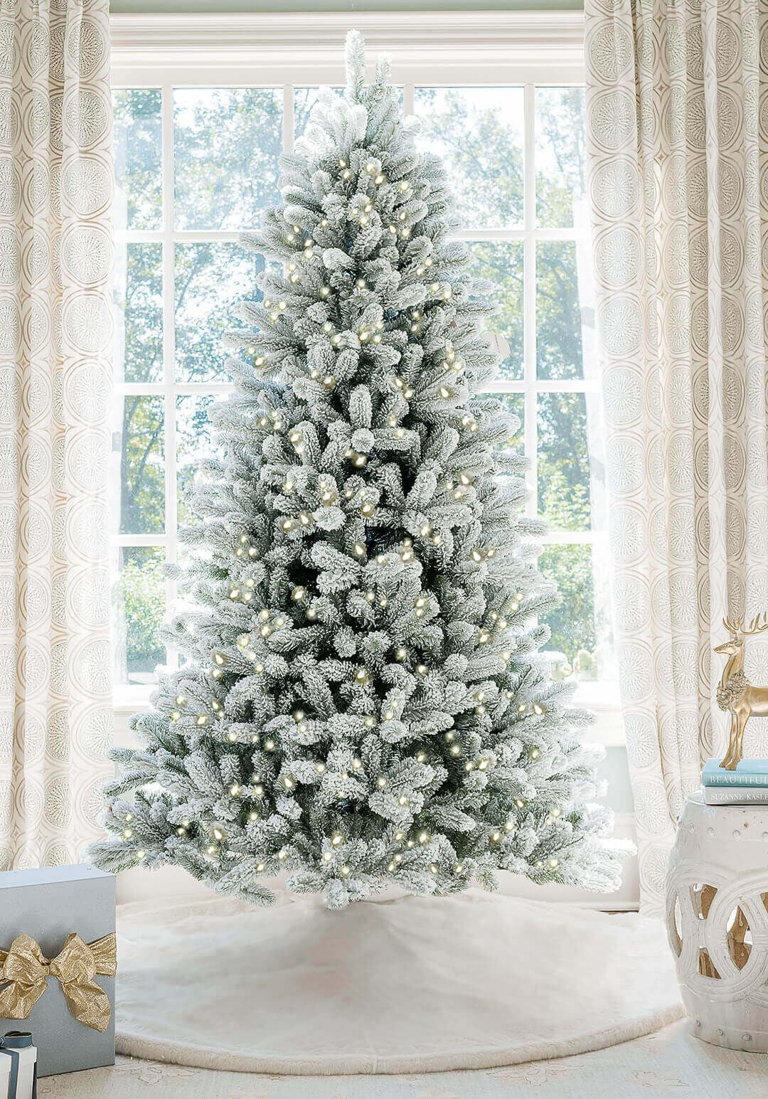 King of Christmas 10 ft King Flock Tree with 1,250 LEDs — tree and branch detail 1