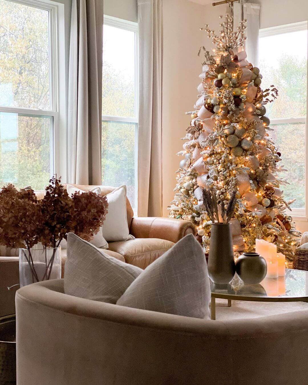 King of Christmas 9 ft Queen Flock Tree with 1,100 LEDs — tree and branch detail 6