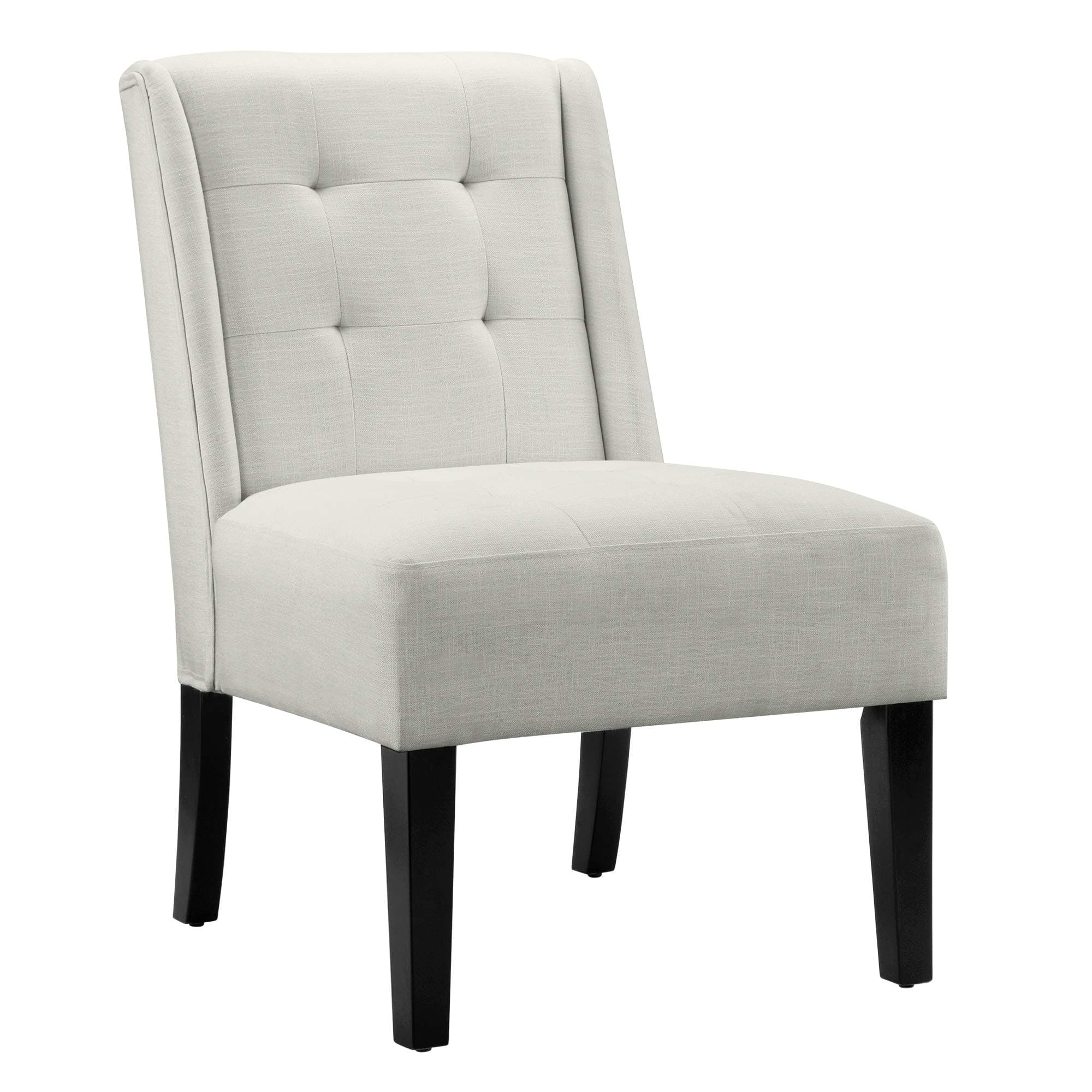 AmazonBasics tufted accent chair with wood legs, Beige — Beige, front three-quarter view