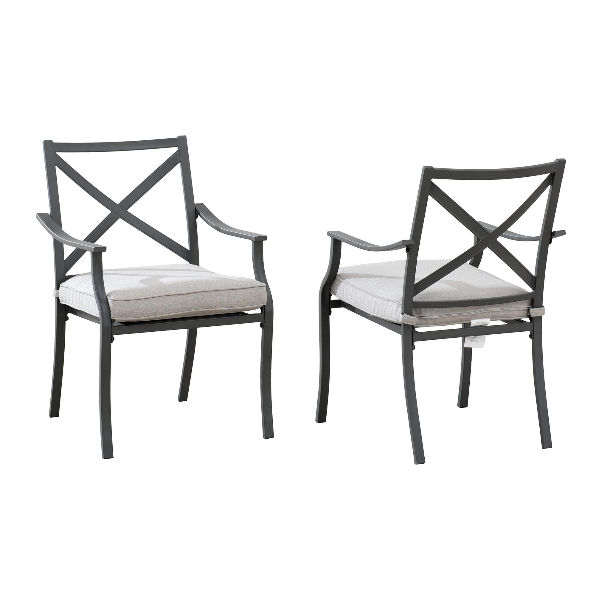 Ravenna Home Archer Steel-Framed Outdoor Patio Dining Chairs, Set of 2, 35"H, Gray — dining chair pair shown together.