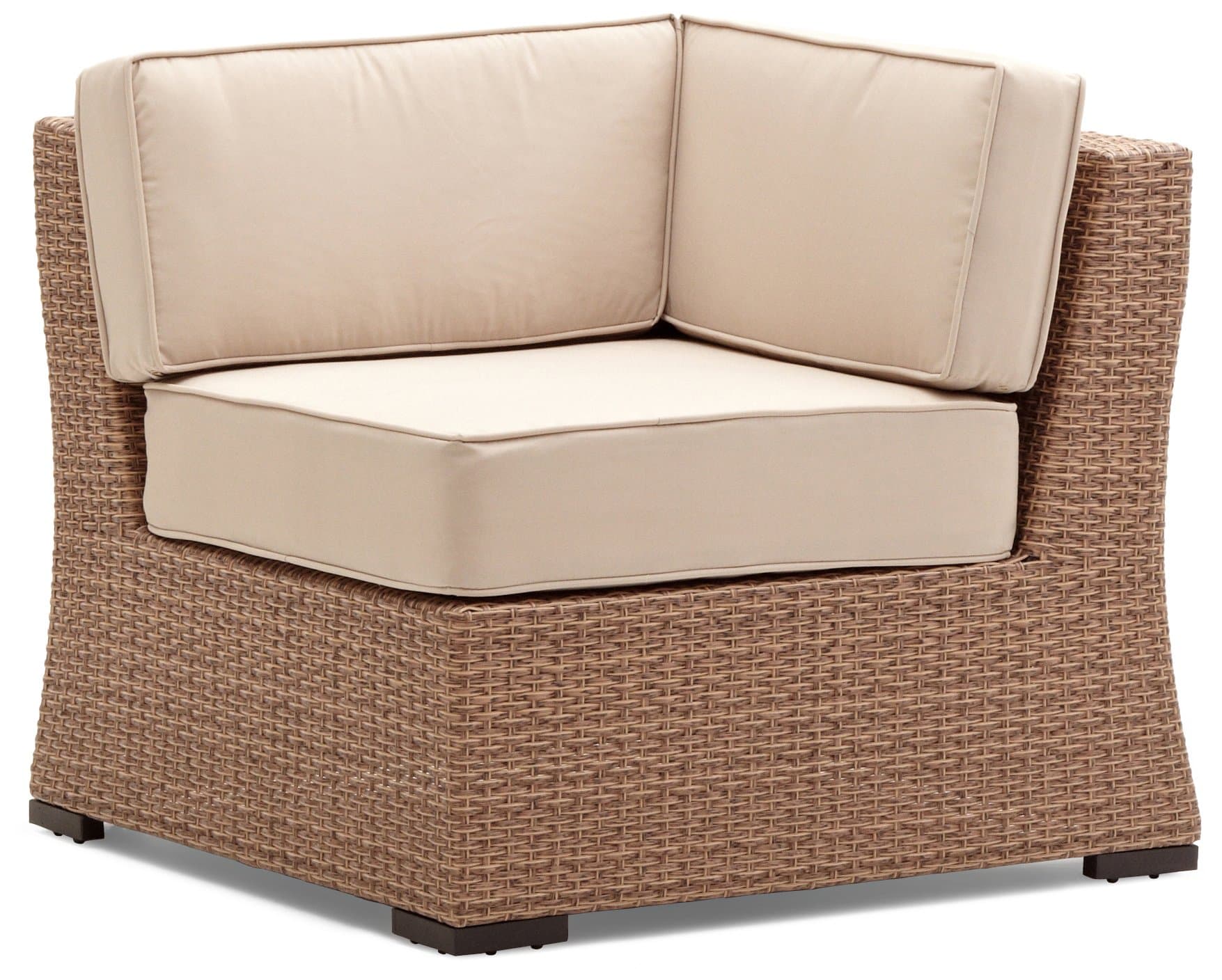 Strathwood Griffen All-Weather Wicker Sectional Corner Chair, Natural — cushioned sectional corner chair at an angle.